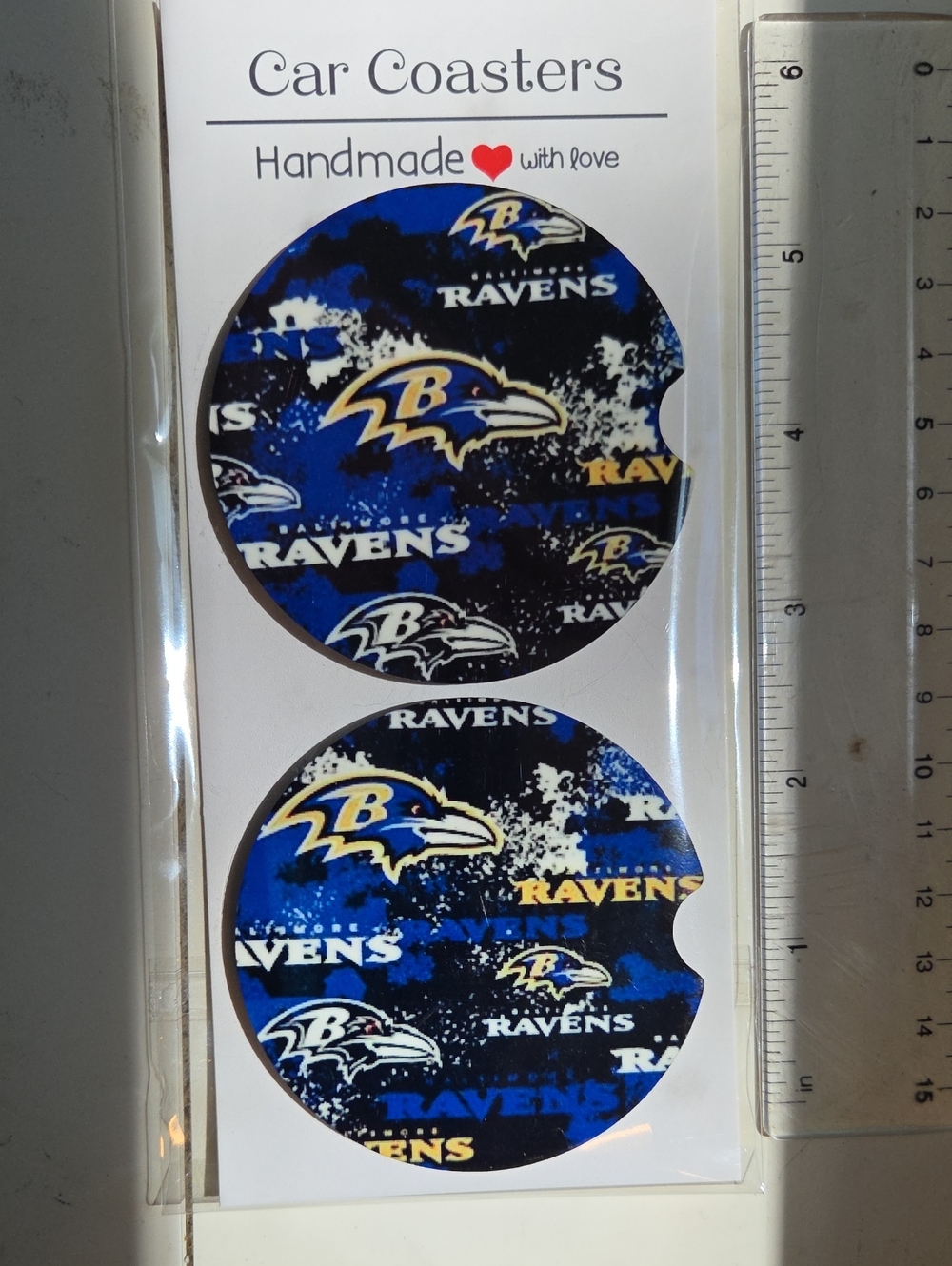 Baltimore Ravens Round Car Coasters - Blue/Black/Gold
